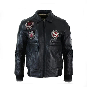 Blousons Bomber Homme 2026 en Cuir Véritable Noir Imperméables et Respirants avec Motifs Patchwork, Col Rabattable et Fermeture Éclair – Style Moto Biker - Product Image 1