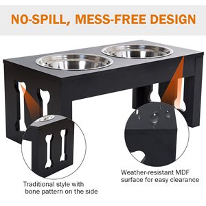 Ciotola Rialzata per Cani da 23 Pollici, Moderna e Decorativa, in Legno Nero Resistente, con Design a Osso di Cane - Product Image 5