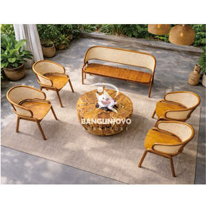 Juego de Mesa de Centro y Sofá Cama de Madera Sólida de Estilo Contemporáneo con Teca y Ratán para Uso en Exteriores Ecológico - Product Image 3