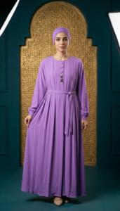 Elegant Modest Abaya With Round Neck <b>Long</b> Sleeve Floor Length Pleated Hem Rayon <b>Dress</b> <b>For</b> Women Middle East Style Daily Wear - Product Image 1