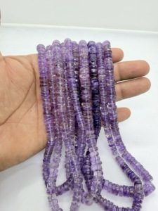 Perles de pierres précieuses en améthyste en forme de pneu Heishi, 7-8 mm, brin de 16 pouces, certifiées par un tiers, Rajasthan, modèle LG48, fabricant - Product Image 4