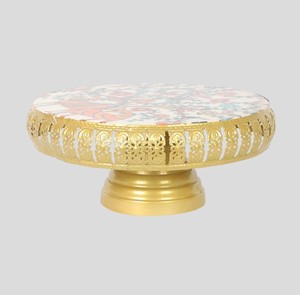 Support à gâteau imprimé de luxe avec base en métal doré – Présentoir à dessert rond décoratif pour mariage et décoration de table - Product Image 2