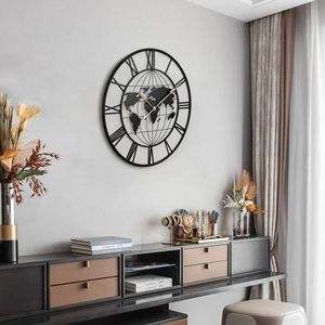 Reloj de Pared Moderno de Metal Negro de 36 Pulgadas con Mapa del Mundo, Silencioso, Decorativo para Sala de Estar o Entrada, con Punteros Dorados para Decoración del Hogar - Product Image 3