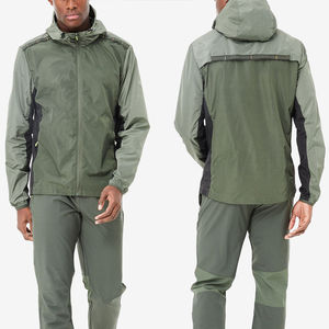 Veste coupe-vent à capuche pour homme, légère, sportive, d'extérieur, verte, en polyester, fermeture éclair, coupe classique - Product Image 2