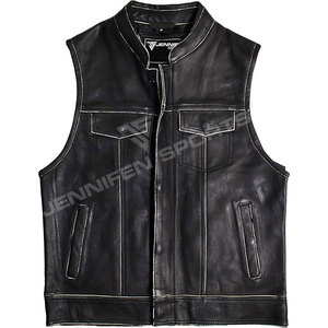 High Quality Custom Men's Fashion Vintage Motorcycle Leather <b>Vest</b> Loose High Street Turn Down Zipper Sleeveless Leather <b>Vest</b> - Product Image 2