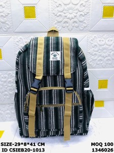 Striped Hemp Fabric <b>Backpack</b> Casual Daily Use 29x8x41cm Zipper Closure Durable Shoulder Strap Boston Style - Product Image 2