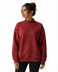 Relaxed Everyday 100% Cotton Women's Printed Solid Winter Mockneck Streetwear Fleece Oversized Long Sleeve Pullover Casual - Product Image 1