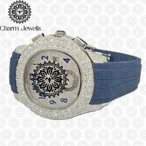 Charm_Jewells Luxury Unisex Watch 40mm Stainless Steel Case Diamond Encrusted Silicone Band <b>Chronograph</b> Mechanical Movement 10 - Product Image 5