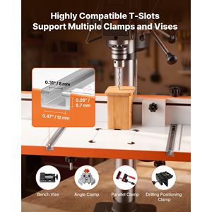 Tavolo per Trapano a Colonna 24 x 12 Pollici con Blocco di Arresto Regolabile, Superficie in MDF Altamente Compatibile con Scanalature a T - Product Image 3