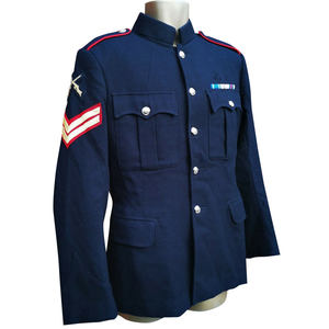 Chaqueta Negra para Hombre, Cuello Alto, Manga Larga, Cierre de Botones, Ribete Blanco a Rayas, Bordado Dorado, Mezcla de Poliéster/Algodón, Corte Regular - Product Image 5