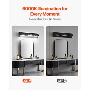 Lampada da Parete Moderna a 3 Luci LED per Bagno, 19,69 Pollici, Finitura Nera, Illuminazione da Parete con Impermeabilità IP44 per Bagni Moderni - Product Image 5