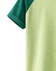 เสื้อยืดแขนสั้นคอกลมผ้าฝ้ายทรงแร็กแลนสำหรับผู้ชาย สีเขียวอ่อนเข้มสองสี ลำลอง ใส่สบายสำหรับฤดูร้อน  แบบเรียบ ย้อมสี  ถักทอ  รับสกรีนโลโก้ - Product Image 5