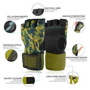 Half Finger Training Gloves Camouflage Green Nylon Velcro Wrist Closure Unisex for Martial Arts and Boxing Inner Gloves - Product Image 4