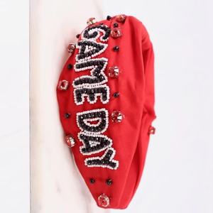 Top Trendy Red and White Black Color Beaded Comfortable Soft Fashion <b>Headband</b> Gameday Custom Sports Knotted Rhinestone <b>Headbands</b> - Product Image 1