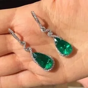 Luxury Moissanite Green Teardrop <b>Dangle</b> <b>Earrings</b> 925 Sterling <b>Silver</b> Long Drop <b>Earrings</b> for Women Wedding Party Jewelry - Product Image 4