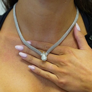 18K White Gold Pear Pendant <b>Necklace</b> | Luxury Tennis Chain Large Teardrop | Elegant Gift <b>Statement</b> - Product Image 3