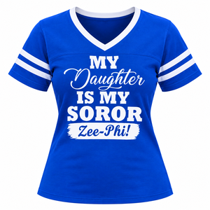 Zeta Phi Beta <b>My</b> Daughter Is <b>My</b> Soror Zee-Phi Jersey Tee Women Royal <b>Blue</b> V-Neck Striped Sleeve Mom Sorority T-Shirt Gift - Product Image 3