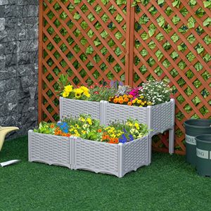 Jardinière surélevée auto-arrosante grise à 4 pièces avec pieds pour la culture de fleurs, d'herbes et de légumes - Product Image 6