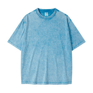 Camiseta de Manga Corta Oversize Azul Claro con Cuello Redondo para Hombre, Estilo Casual Urbano, Tejido de Punto, Color Sólido, 100% Algodón Transpirable - Product Image 1