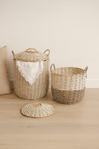 Panier en jonc de mer avec bordure en rotin, panier de rangement fait main, vente en gros, écologique, fabriqué au Vietnam - Product Image 4