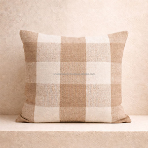 45 × 45 cm Beige Ivory Checkered Handwoven Cushion Cover Grid Pattern Textured Throw Pillow Neutral Accent Decor - Product Image 1