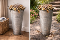 Ember Logam Galvanis Vaes Farmhouse French Flower Bucket Pot dengan Pegangan, Wadah Logam Dekoratif Rustic, Vas Bunga untuk Rumah