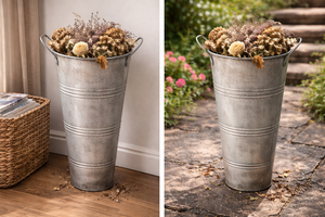 Seau en métal galvanisé Vaes, seau à fleurs de style farmhouse français avec poignées, support décoratif en métal rustique, vase à fleurs pour la maison - Product Image 3