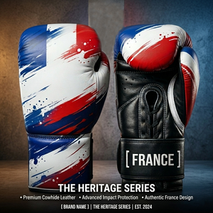 French Flag Cowhide Leather Boxing <b>Gloves</b> Lightweight Professional Training & Sparring <b>Gloves</b> with Hook Loop Closure Unisex - Product Image 2