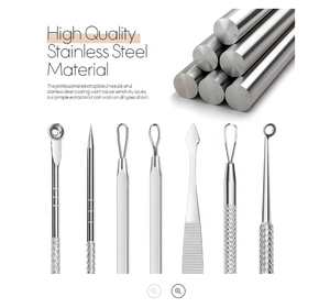 Mụn đầu đen Remover mụn Popper công cụ <span class=keywords><strong>Kit</strong></span> 7pcs mụn đầu đen Tweezer mụn extractor loại bỏ mụn trứng cá công cụ với Túi da - Product Image 1