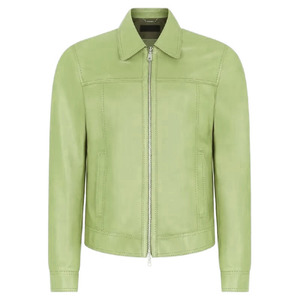 Veste en cuir décontractée élégante pour homme, col rabattable, logo sur le devant, imperméable et respirante, fermeture éclair - Product Image 1
