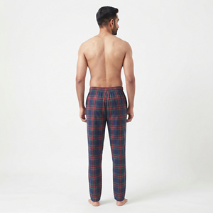 Pantalon ample en flanelle pour homme, 100 % coton, coupe ample, taille à cordon, à carreaux, pour l'hiver, vêtement d'intérieur, pantalon de pyjama pour homme - Product Image 2