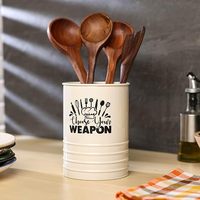 Porte-ustensiles de cuisine cylindrique en métal avec design « Choisissez votre arme » pour le rangement dans la cuisine