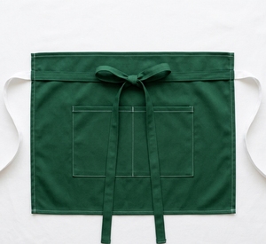 Delantal de Algodón Verde Tejido con Bolsillo Frontal, Uniforme Unisex para Camareros de Restaurante y Bar - Product Image 1