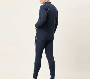 Ensemble de survêtement bleu marine pour homme avec sweat-shirt à fermeture éclair intégrale, col montant, en molleton bouclette, et pantalon de jogging décontracté respirant pour l'automne - Product Image 6