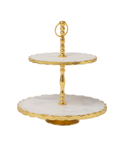 Gold & Black <b>Marble</b> 2-Tier <b>Cake</b> <b>Stand</b> Luxury 2-Tier <b>Marble</b> <b>Cake</b> <b>Stand</b> Gold Finish Two-Tier Dessert <b>Stand</b> Black <b>Marble</b> & Gold Cak - Product Image 1