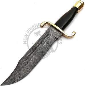 Nuevo Cuchillo Bowie de Caza Damasco Hecho a Mano, Cuchillo de Supervivencia de Hoja Fija Afilada, Cuchillo de Colección con Mango de Cuerno, Cuchillo de Camping - Product Image 1