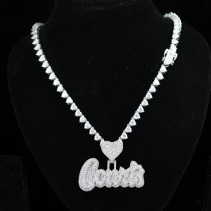 Iced Out Moissanite Letter Name <b>Pendant</b> With Heart Bail 925 <b>Silver</b> Hip Hop Bling Necklace Custom <b>Initial</b> Charms <b>Pendant</b> For Gift - Product Image 4