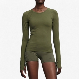 Camiseta de Protección Solar de Manga Larga Blanca para Mujer, Cuello Redondo Ajustado, Camiseta de Natación con Protección Solar - Product Image 6