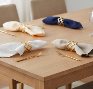 Gold Hollow Metal <b>Napkin</b> Rings Set Handcrafted Geometric Pattern For Table Decor And <b>Wedding</b> Use - Product Image 3