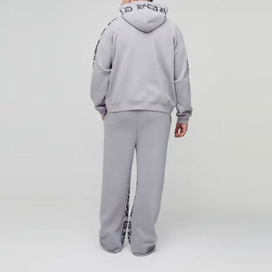 Ensemble de survêtement gris à capuche pour homme, pantalon de survêtement et sweat-shirt longs avec imprimé lettres, style streetwear, coupe ample, pour l'automne - Product Image 2