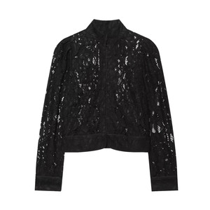 Blouson de moto élégant en cuir véritable noir imprimé, à manches longues, col montant, respirant, coupe courte, idéal pour l'hiver - Product Image 5