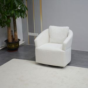 Fauteuil pivotant moderne à 360 degrés, dossier haut, en velours beige, avec accoudoirs ronds pour salon - Product Image 1