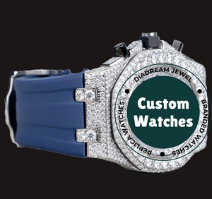 Montre personnalisable en caoutchouc bleu avec diamants Moissanite, demi-sertie, classique, bijoux pour homme à prix abordable - Product Image 4