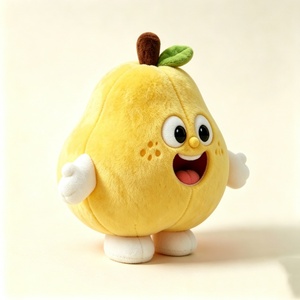 Pera de peluche suave y gorda de color amarillo personalizada con cara sonriente y hoja, linda pera de dibujos animados de peluche con brazos y piernas blancos - Product Image 2