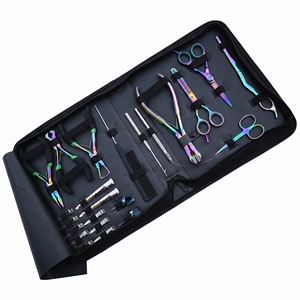 Kit de formation aux extensions capillaires Academy, étui noir, pinces arc-en-ciel, outil à boucles, enfileur, pinces de sectionnement, peigne à queue de cheval - Product Image 4