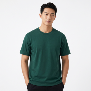 T-shirt en tricot vert uni surdimensionné pour homme, manches courtes, col rond, coupe décontractée, longueur normale, design uni teint - Product Image 6