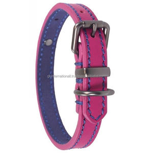 Collier de chien en cuir rose fait main de qualité supérieure pour animaux de compagnie de petite ou moyenne taille avec coutures contrastées et matériel en zinc de qualité supérieure - Product Image 1