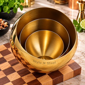 Style N Steel <b>Metal</b> <b>Bowls</b> Gold Silver Polished Modern Luxury Dishwasher Safe Food Serving Party <b>Bowls</b> - Product Image 3