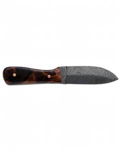 Manche en bois de burl naturel authentique avec outil utilitaire d'extérieur en acier Damas fixe - Product Image 1
