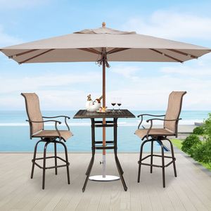 Tavolo Bistrot Quadrato in Alluminio Pressofuso per Tutte le Stagioni con Foro per Ombrellone da 2', Tavolo Alto da Esterno per Giardino e Veranda - Product Image 4
